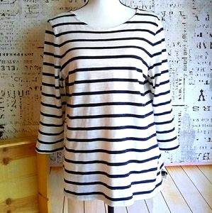 Talbot's cotton crew navy striped tie closure top